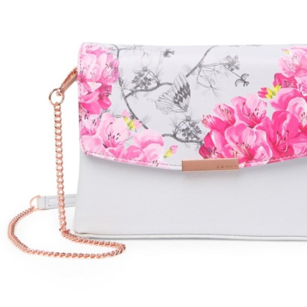 TED BAKER Clutch Purse Floral & Rose Gold NWT
